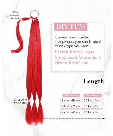 REECHO DIY Braid Ponytail Extension | Long Straight Wrap Around Synthetic Hairpiece - Red 34 Inch - Buy Online on GoSupps.com