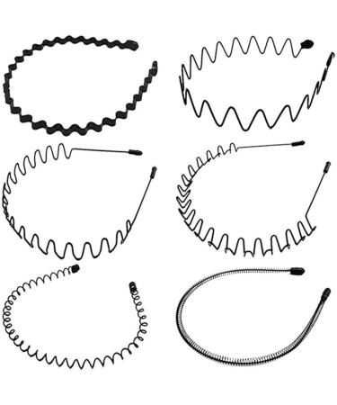 6 Pieces Men's Hairband Headband Hairband Hair Band Band Black Wavy Metal Hoop Accessories