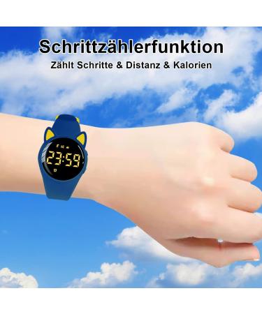HUYVMAY Kids Fitness Tracker Pedometer Watch | USB Charge | IP68 Waterproof Digital Watch for Boys and Girls | Alarm Clock Timer | Step Counter | Blue+Yellow - Buy Online on GoSupps.com