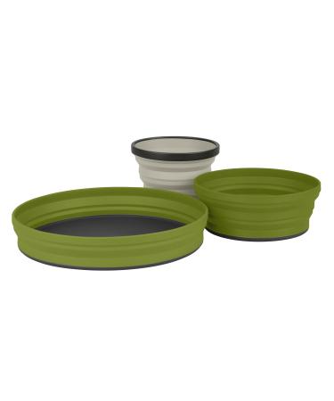 Sea to Summit X-Set Collapsible Camping Dinnerware Set with Zippered Pouch Olive/Sand 3pc (Plate, Mug & Bowl)
