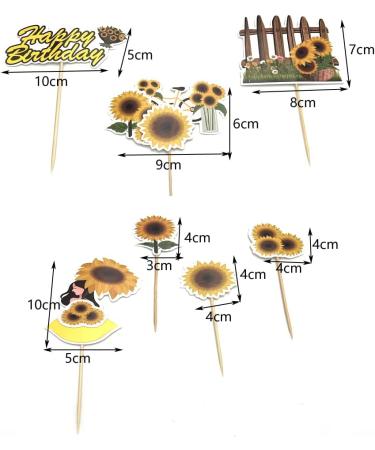 Sunflower Cake Decoration Flower Cake Toppers Picks Summer Happy Birthday Party Supplies for Birthday Cake Decorating Tools(Set of 7) - Buy Online on GoSupps.com