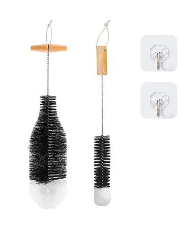2 pieces of cleaning bottle brush with 2 hooks baby bottle brush water bottle brush with soft bristles scratch -resistant suitable for lemonade bottles glass bottles children's bottles (black) black and white