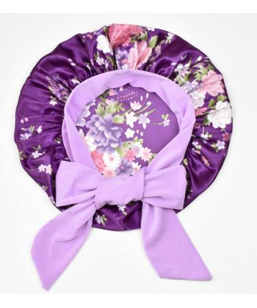 Satin Bonnet for Sleeping Curly Hair | Large Silk Sleep Bonnet Night Cap for Women | Black, Pink Floral & Purple Floral | Tie Band Included - Buy Online on GoSupps.com