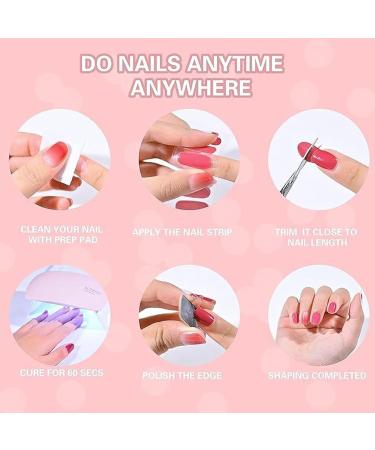 Quinnas Gel Nail Stickers with Uv Light Kit Sarafine Nail Strips French Manicure Semi Cured Gel Polish Strips DIY Gel Nail Stickers Kit(Color:D) - Buy Online on GoSupps.com