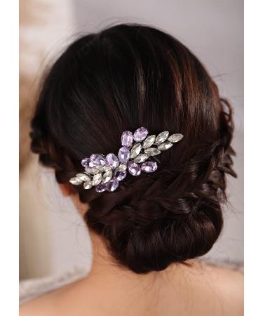 Deniferymakeup Bride Wedding Hair Comb Rhinestone Hair Piece Silver Rhinestone Headpiece Bridal Hair Accessories for Women and Girls (Purple) - Buy Online on GoSupps.com