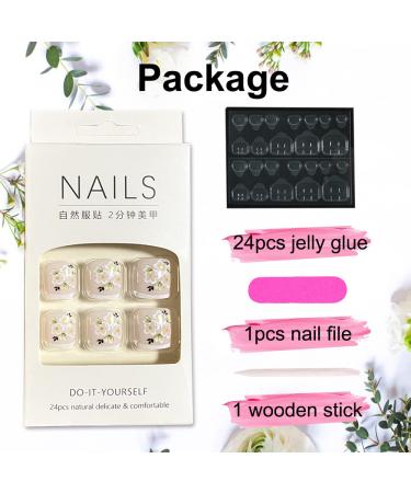 Short Square Floral Design Press On Toenails - 24Pcs Glossy False Acrylic Toe Nails for Women - Buy Online on GoSupps.com