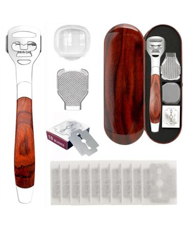 Pedicure Callus Shaver Set - Stainless Steel Foot File Callus Remover with 10pcs Blades and Wood Handle  Professional Heel Scraper Foot File for Feet Care and Dead Skin