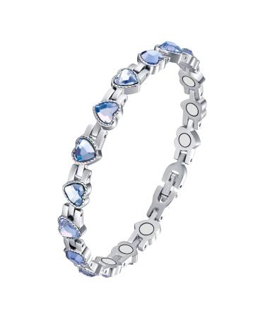Jecanori Lymphatic Drainage Magnetic Bracelet for Women Titanium Steel Magnetic Wristbands with Gorgeous Sparkling Love Heart Shape Cubic Zirconia Costume Brazaletes with Removal Tool&Gift Box Blue