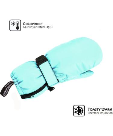 Highcamp Kids Waterproof Winter Snow Ski Mitten Gloves with Zipper - Aqua, M (6-8 Y) - Buy Online on GoSupps.com