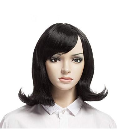 YOPO Wig  Short Wavy Black Wigs for Women  16'' Cosplay Medium Length Wig(Black)