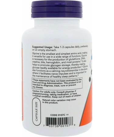 N.Foods Glycine 1000mg (100 Vegetable Capsules) Amino Acid Promotes Restful Sleep Nervous System Support - Buy Online on GoSupps.com