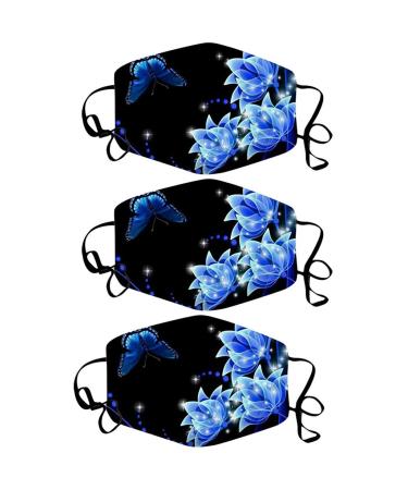 3 Pack Washable Reusable Floral Cotton Half Face Cover Unisex Mouth Covers Protection Half Face Windproof Face Caps Face Shield/Loop Scarf/Bandana/Balaclava Sweatband for Fishing Yoga Running Motor