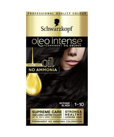 Schwarzkopf Oleo Intense Permanent Black Hair Dye Oil Enriched Ammonia Free Up to 100 Percent Grey Coverage Intense Black 1-10 Intense Black 1 Count (Pack of 1)