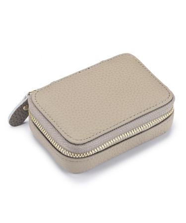 Lipstick Case with Mirror for Purse Leather Small Cosmetic Bag for Lipsticks Travel Lipstick Pouch Mini Portable Makeup Holder for Women Girls (Grey)