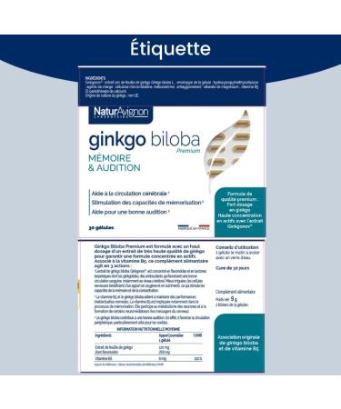 NaturAvignon | Ginkgo biloba | m moire | concentration I audition I compl ment alimentaire | fort dosage I vitamine B5 | 30 jours Audition & M moire - Buy Online on GoSupps.com