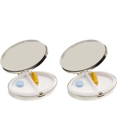 Set of 2 Oval Pocket Purse Pill Boxes & Organizers - Silver Victorian Dual Compartment Travel Accessories - Buy Online on GoSupps.com