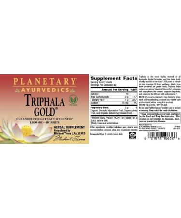 PLANETARY HERBALS Triphala Gold Ayurvedic Herbal Supplement 1000 Mg 60 Count - Buy Online on GoSupps.com