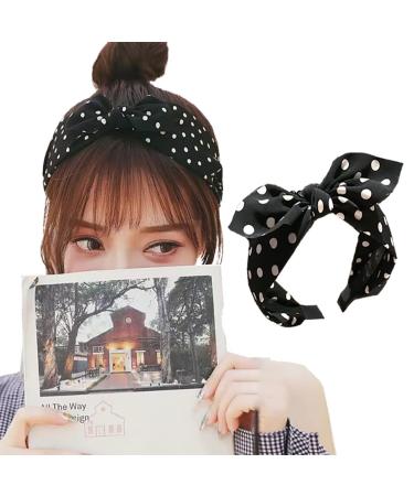 Hair Band for Women Girls Ladies Head Band Polka Dot Hair Bow for Women Rabbit Ears Headband for Women Bow Headbands for Girls (Black)