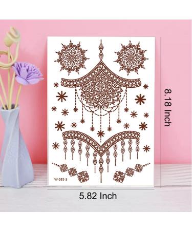Brown Indian Style Henna Temporary Tattoos for Women - Waterproof Exquisite Designs for Body, Face, Arm Decor - 6 Sheets - Buy Online on GoSupps.com