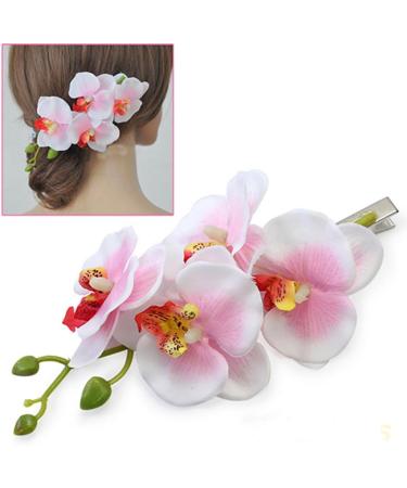 Women Fashion Orchid Flower Hair Clips for Wedding Bridal Hawaii Party Hair Accessories (White) - Buy Online on GoSupps.com