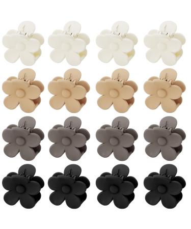 Hapdoo 16 PCS Flower Small Hair Clips  Medium Matte Daisy Hair Clips for Women Girls  Non-slip Cute Claw Clips for Thin Long Short Hair  Strong Hold Mini Hair Accessories Neutral Color