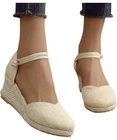 Elegant Women's Summer Wedge Sandals Casual Roman Style Thick Sole Beige Perfect for 3.5 UK Size - Buy Online on GoSupps.com