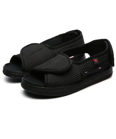 ZJING Womens Wide Diabetes Shoes Open Toe Diabetic Slippers Adjustable Orthopedic Wide Width Walking Shoes for Arthritis Edema 8 Black