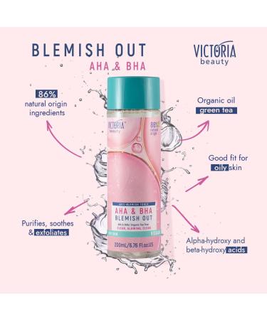 Victoria Beauty AHA BHA Toner for Face - Salicylic Acid & Tea Tree Oil for Oily Skin - Vegan Facial Care 200ml | International Shipping - Buy Online on GoSupps.com