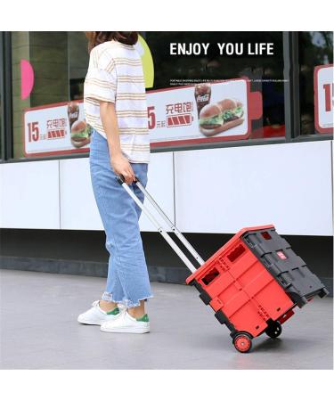 Cart Two-Wheeled Collapsible Handcart with Blue Lid Rolling Utility Cart with Seat Heavy Duty Lightweight Convenient and Practical - Buy Online on GoSupps.com