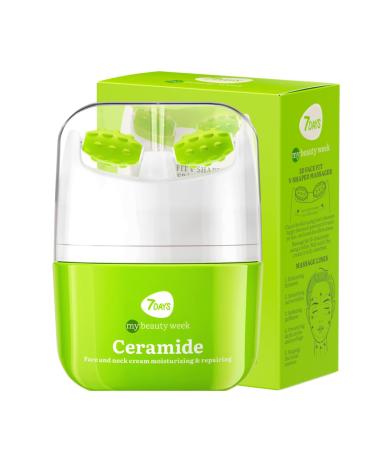 7Days 7Days Korean Skincare Ceramic Face Cream with Hyaluronic Acid Vitamin E and Complex Oils with Moisturizing and Anti-Wrinkle Effect for Men and Women with 3D Massage Roller 40ml