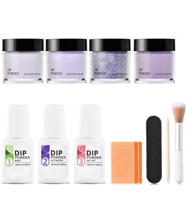 Kit de poudre de trempage pour ongles 4 couleurs sans danger pour la peau comprend une base activatrice/une couche finition un pinceau un b ton tampon violet bleu longue dur e pour les d bu - Buy Online on GoSupps.com