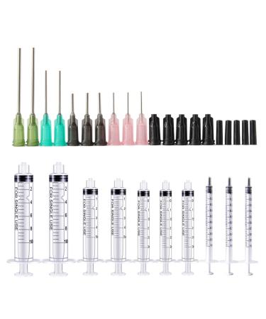 BSTEAN Syringe Blunt Tip Needle and Cap - 10ml 5ml 3ml 1ml Syringes 14ga 16ga 18ga 20ga Blunt Needles - Oil or Glue Applicator (Pack of 10) Mixed-1ml 3ml 5ml 10ml