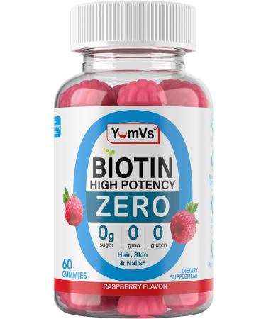 Yum-Vs High Potency Biotin Gummies 5000mcg - Sugar Free Hair Skin Nails Vitamins - Biotin Hair Growth Gummy for Women & Men - Zero Sugar Raspberry Flavor - 60 Count - Buy Online on GoSupps.com