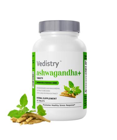 Vedistry Ashwagandha+ 1100mg Tablets with Long Pepper 60 Tablets | Natural Adaptogen for Stress Relief Mood Support Energy Boost & Adrenal Health | Vegan Ashwagandha Herbal Supplement | Pack of 1