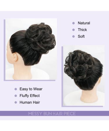 8 Inch Natural Black Messy Bun Hair Piece for Women - Human Hair Tousled Updo Extension with Wavy Curly Wrap Ponytail - Hair Scrunchies for Girls - Buy Online on GoSupps.com