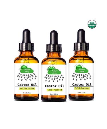 Nature Drops Organic Castor Oil - 100% Pure Cold Pressed USDA Certified for Hair Eyelashes & Skin | Triple Filtered & Hexane Free - Buy Online on GoSupps.com