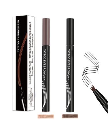 Eyebrow Pen 4 Tip Microblade Brow Pen Microblading Eye Brow Pencil Waterproof Long Lasting Smudge-Proof Micro 4 Point Makeup Pens Dark Grey+Black