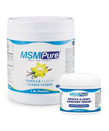 KALA HEALTH MSMPure Vanilla Flavored Coarse Flakes 1lb and Muscle & Joint Cream 2oz Bundle