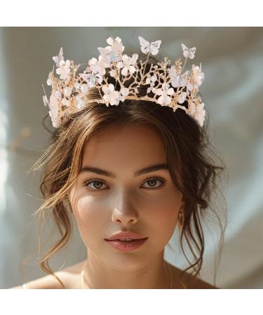 Banatra Bride Wedding Flower Headband Bridal Butterfly Headbands Crystal Hair Accessories for Women (Rose Gold One Size) - Buy Online on GoSupps.com