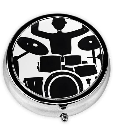 Drummer Round Pill Box - 3 Compartment Mini Decorative Portable Travel Organizer for Vitamins & Medicine - Buy Online on GoSupps.com