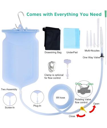 Silicone Enema Bucket Kit with 6 Nozzle Tips & Hose - Colon Cleansing for Adults & Kids - Buy Online on GoSupps.com