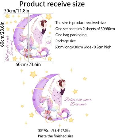 OOTSR Unicorns Girl Wall Stickers - Purple Moon Star Decals with Inspirational Quotes for Girls Nursery, Bedroom, Playroom - Removable Vinyl Wall Art - Buy Online on GoSupps.com
