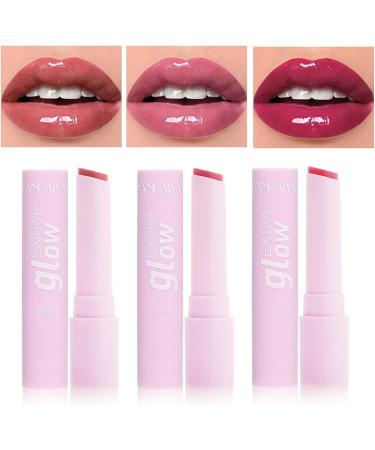 3 Pcs/Set Plumping Lip Gloss Stick Glass Shine Lipstick Super Moisturizing Lip Color Hydrating Glossy Tinted Balm Plumps/ Nourishes Lips Non-Sticky High Shine Smooth Lip Color Balm (Color 04 05 08)