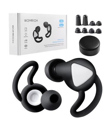 WOMRICH Ear Plugs for Noise Reduction  Silicone Ear Plugs for Sleeping Noise Cancelling  Super Soft  Reusable Ear Plugs for Sleeping  Flights  Work  Study  Travel  Public  6 Ear Tips in S/M/L - Black