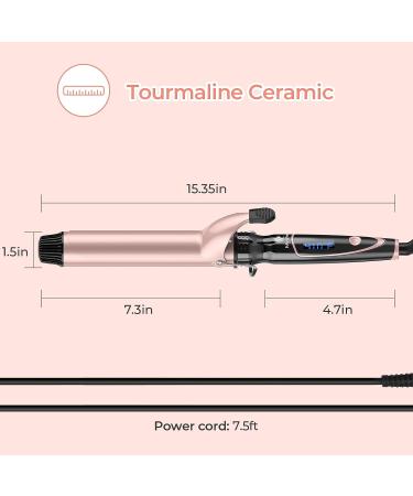 Curling Iron 1.5-inch Dual Voltage Instant Heat with Tourmaline Ceramic Coating for Smooth Curls - Rose Gold - Buy Online on GoSupps.com