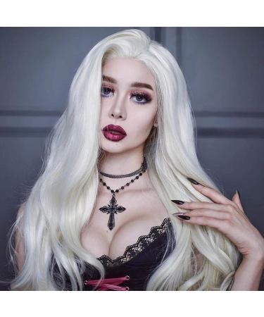Natural Hairline White Blonde Lace Front Wigs - Body Wave Synthetic Hair for Drag Queens & Cosplay - 26 Pastel Wedding Wigs for Women - Buy Online on GoSupps.com