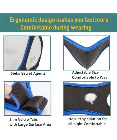 Adjustable Anti Snoring Chin Strap with 4 Nose Clips - Effective Snoring Solution in Blue and Black - Buy Online on GoSupps.com