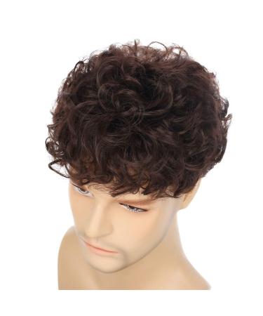 Swiking Men Brown Afro Wig - Short Fluffy Curly Synthetic Hair for Halloween Party Cosplay - Buy Online on GoSupps.com