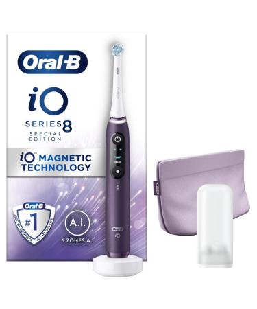 Oral-B iO8 Electric Toothbrushes For Adults Christmas Gifts For Women / Him App Connected Handle 1 Ultimate Clean Toothbrush Head & Magnetic Pouch 6 Modes Teeth Whitening 2 Pin UK Plug Violet 2 Piece Set