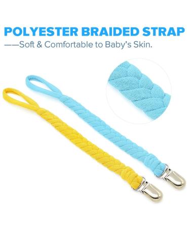 Braided Pacifier Clips for Boys and Girls - Handmade Baby Holder Leash - Unisex Shower Gift (Navy Blue/Gray/Light Blue/Yellow) - Buy Online on GoSupps.com